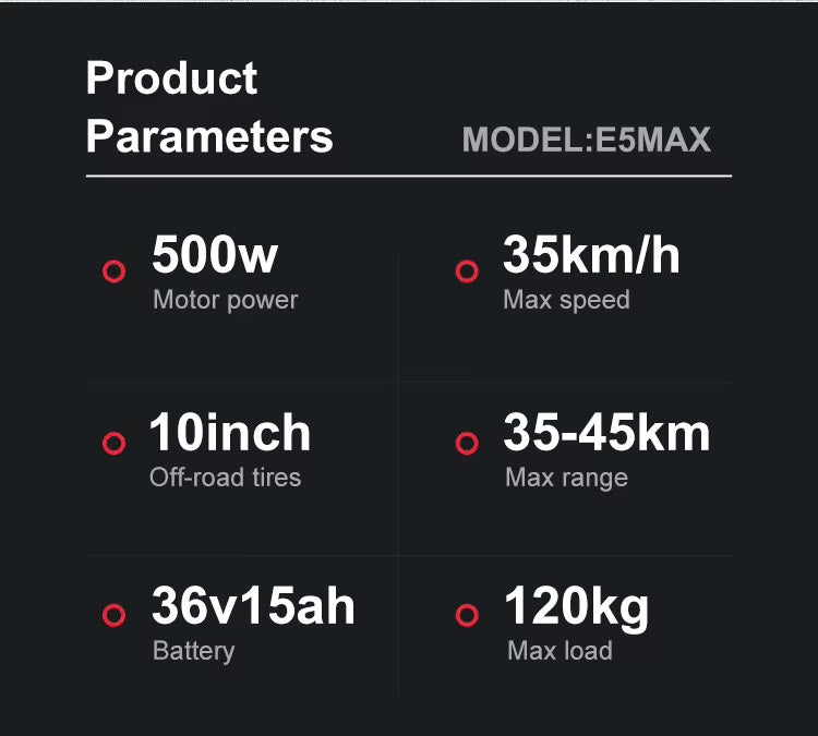 E5Max E-scooter spec